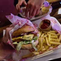 The garlicious burger with fries, they could definitely have put more garlic on there! at Dirty Vegan - Barcode Street Food in Oslo