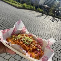 Loaded fries with chicken strips  at Dirty Vegan - Barcode Street Food in Oslo