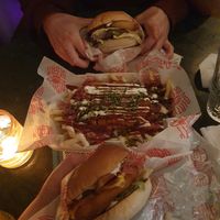 BBQ smash (top), Garlic fries plate, Garlicious burger (bottom) at Dirty Vegan - Barcode Street Food in Oslo
