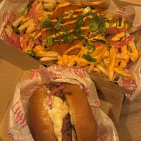 Truff Love burger and Sidechick loaded fries  at Dirty Vegan - Barcode Street Food in Oslo