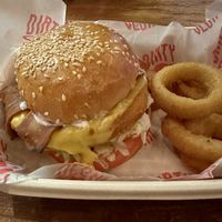 Garlic B.L.T. with Onion Rings  at Dirty Vegan - Barcode Street Food in Oslo