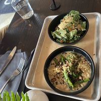 Vegan ceasar top beans and greens bottom  at Cinder Restaurant in Westerly