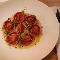 Tortellinis de ricota. Muy buenos, pero ración muy pequeña at MUDRA Plant Based  in Madrid