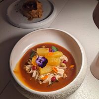 pineapple with salted caramel at MUDRA Plant Based  in Madrid