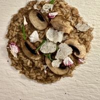 Mushroom risotto with shaved trufflees  at MUDRA Plant Based  in Madrid
