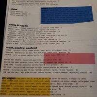 Vegan menu section at BRERA in Las Vegas