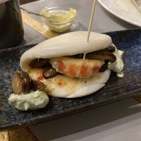 Vegan fake shrimp bao bun with stunning mushrooms  at Amberes The Vegetarian Wine And Cocktail Bar in Valencia