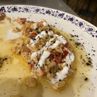 Corn flatbread - covered in deliciousness   at Amberes The Vegetarian Wine And Cocktail Bar in Valencia