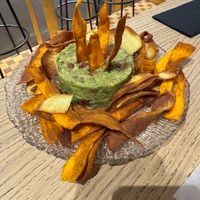 Guacamole and yuca chips at Amberes The Vegetarian Wine And Cocktail Bar in Valencia