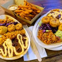 Ndambé mix + Sweet potato fries at Fulani - Afro Caribbean Street Food in Oslo