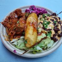 Ndambe mix - Beans, plantain, jackfruit, salads at Fulani - Afro Caribbean Street Food in Oslo