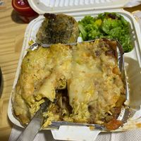 the lasagna had artichokes and corn in it? at Las Veganas in Medellin