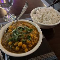 Vegan Chana masala and ricee  at Manhattan Indian Flavor in New York City