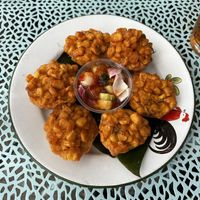Vegan corn fritters!🌽  at Bangrak Market in Seattle