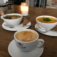 soup and coffee at Jivamukti Canteen in Berlin