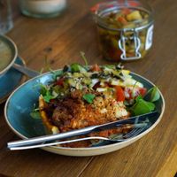 Quiche and salad at Jivamukti Canteen in Berlin