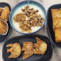 Fish porridge, carrot cake, prawn dumpling, yam fritters at Shan Vege Dimsum 膳济素食点心楼 in Johor Bahru