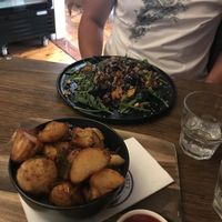 Potatoes can be made vegan & the salad is great too  at King Henry's Sassafras in Sassafras
