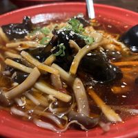 Spicy Shimeji Mushrooms & Black Fungus with Ramen Noodles in Soup  at Nudo Noodle House in Newcastle Upon Tyne