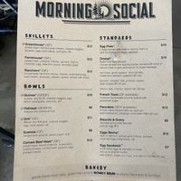 Front menu  at Morning Social in Brevard