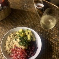 (Wine and samosas not vegan)  at Muti in Entebbe