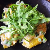 Wild mushroom and onion ravioli with creamy spinach sauce   at The Old Dunnings Mill in East Grinstead