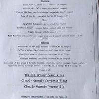 Today’s vegetarian/vegan menu  at The Old Dunnings Mill in East Grinstead