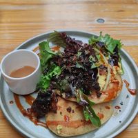 Breakfast pancakes with peanut syrup at BRÛLÉ in Toulouse