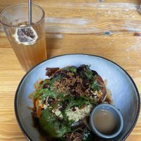 savory pancakes and iced tea  at BRÛLÉ in Toulouse