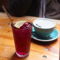 Lemonade with violets, black sesame latte at BRÛLÉ in Toulouse