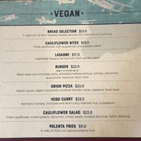 Vegan menu   at The Good Home in Christchurch