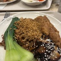 Mee with mock chicken and char sui. Noodles were a bit greasy, but the rest was good!  at Nyonya Vege in Kuala Lumpur