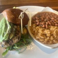 Chick'n avocado plus pinto beans and rice 🤍🌱  at Yard House in Gaithersburg