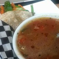 Vegetable Soup and Vegetable Hummus Wrap. Both were well prepared and tasty. at Green Bean Cafe in Windsor