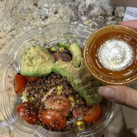 Avocado and quinoa superfood salad to go (just omit the cheese to make vegan) - very good!   at Mendocino Farms in Roseville