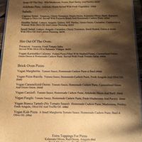 Separate vegan menu in English at Pizza Kaparuchka - כפרוצ'קה in Arad