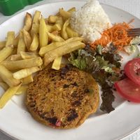 Chickpea patty burger, no fried egg on top!  at Bom Retiro in Paredes De Coura