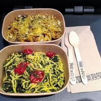 Mushroom pappardelle + Hemp pesto spaghetti (Take away) at Punk Pasta in London
