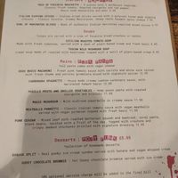 Menu at Punk Pasta in London