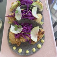 “Shrimp” tacos, with a lovely affirmation slip on the side   at Glück in Oaxaca