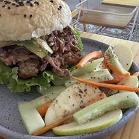 Delicious, crunchy mushroom burger   at Glück in Oaxaca