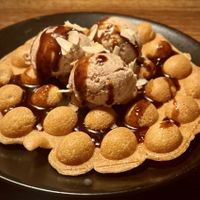Bubble Waffle with Cocoa Nib Rum Ice-Cream  at Kanu Poké in Shrewsbury