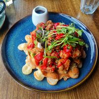 Fiesta popcorn chick'n waffle at Kanu Poké in Shrewsbury