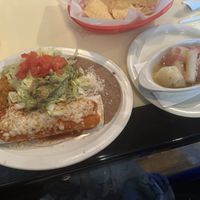 Burrito with jackfruit birria and an added side of yuca (ask for lime slices, because I felt it was missing from the sauce)  at Poco Loco in Toledo
