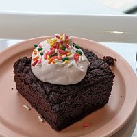 Brownie with raspberry whip cream at OVGO B.A.K.E.R. - Meiji st. in Tokyo