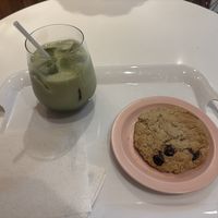 Matcha latte and chocolate chip cookie   at OVGO B.A.K.E.R. - Meiji st. in Tokyo