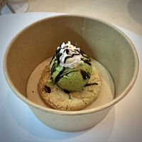 Vegan cookie sundae, with chocolate chip cookie and matcha ice cream 😋  at OVGO B.A.K.E.R. - Meiji st. in Tokyo