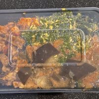 Bami with spicy tahu/tempeh (really spicy 😅), ketjap tempeh, eggplant and kale  at Toko Pedis in Utrecht