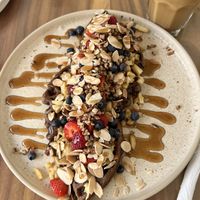 Fruit waffle and iced latte🙏  at Oscuro Brebaje in Oaxaca