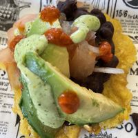 Tostadas de plátano con salsas sabrosas  at Gocharepa in Tenerife